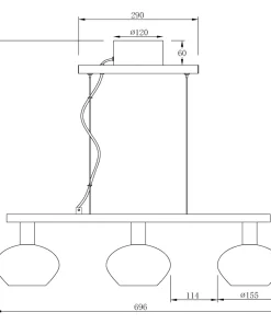 BELL Taklampa 3:a Rak 70cm Matt Mässing/Rök