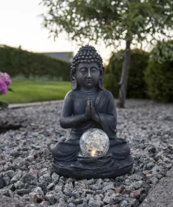 BUDDHA Solcellsdekoration 27cm Grå