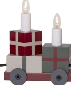 CHRISTMAS Tåg Träljusstake 28cm Grå/Röd