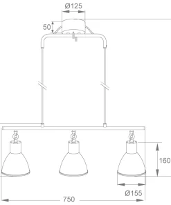 DUBLIN Taklampa 3:a 76cm Svart/Matt Mässing