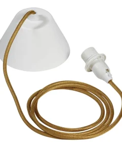 E14 Takupphäng Textil 2,1m Vit/Guld