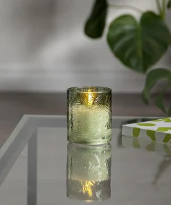 FLAMME LEAF LED-Blockljus 10cm Grön