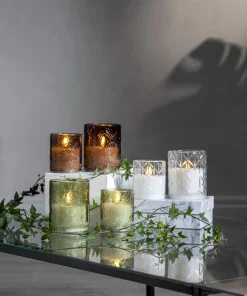 FLAMME LEAF LED-Blockljus 10cm Grön