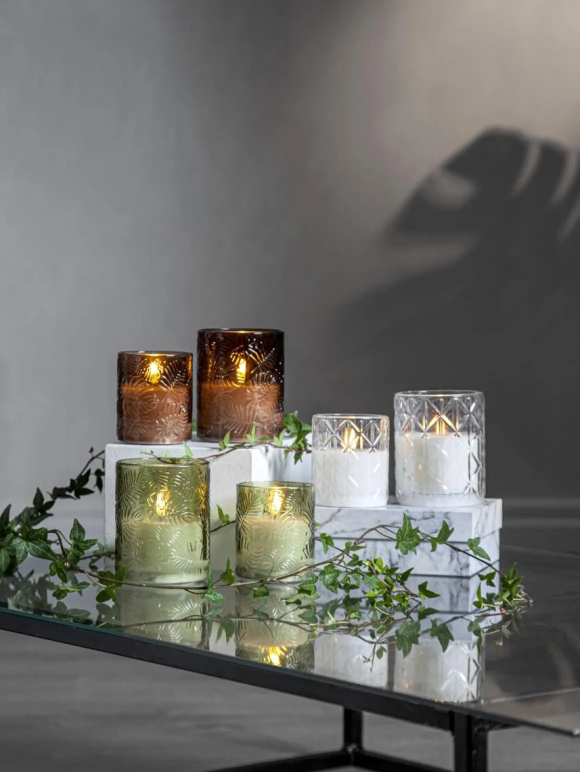 FLAMME LEAF LED-Blockljus 10cm Grön