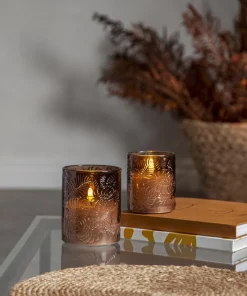 FLAMME LEAF LED-Blockljus 12,5cm Brun