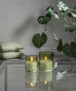 FLAMME LEAF LED-Blockljus 12,5cm Grön