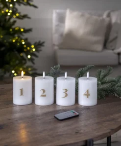 FLAMME LED-Blockljus 4-Pack 12,5cm Vit