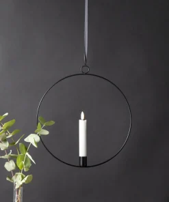 FLAMME RING med Batteridrivet Antikljus 28,5cm Svart