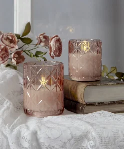 FLAMME ROMB LED-Blockljus Batteri 12,5cm Rosa