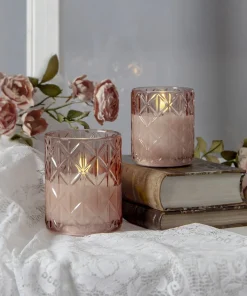 FLAMME ROMB LED-Blockljus Batteri 10cm Rosa