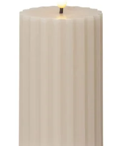 FLAMME STRIPE Blockljus 15cm Beige