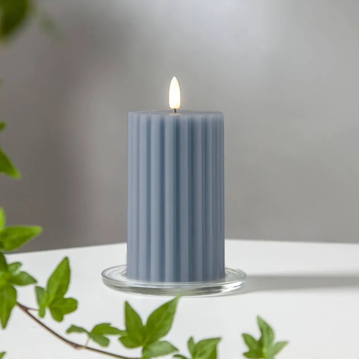 FLAMME STRIPE Blockljus 15cm Blå