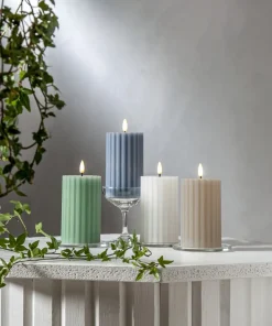 FLAMME STRIPE Blockljus 15cm Blå