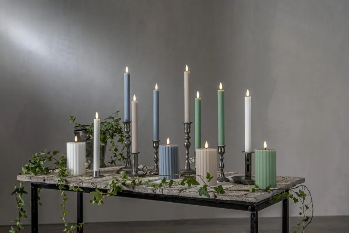 FLAMME STRIPE Blockljus 15cm Blå