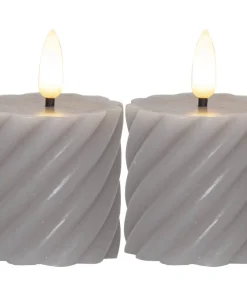 FLAMME SWIRL LED-Blockljus 2-Pack 7,5cm Grå
