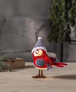 JOYLIGHT Dekorationsfigur Fågel Batteri 23cm Röd/Grå