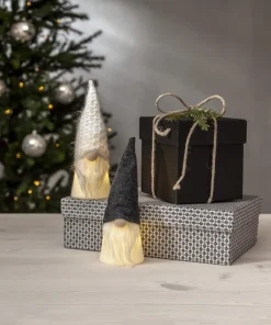 JOYLIGHT Dekorationsfigur Tomte Batteri 18cm Svart