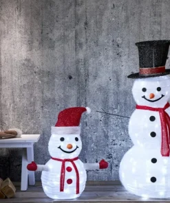 TECIDY Utomhusdekoration Snögubbe Batteri 70cm Vit/Röd