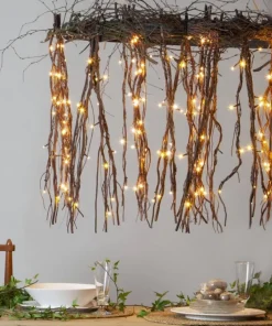 WILLOW DEWDROP Dekorationskvist 8cm 24LED Brun